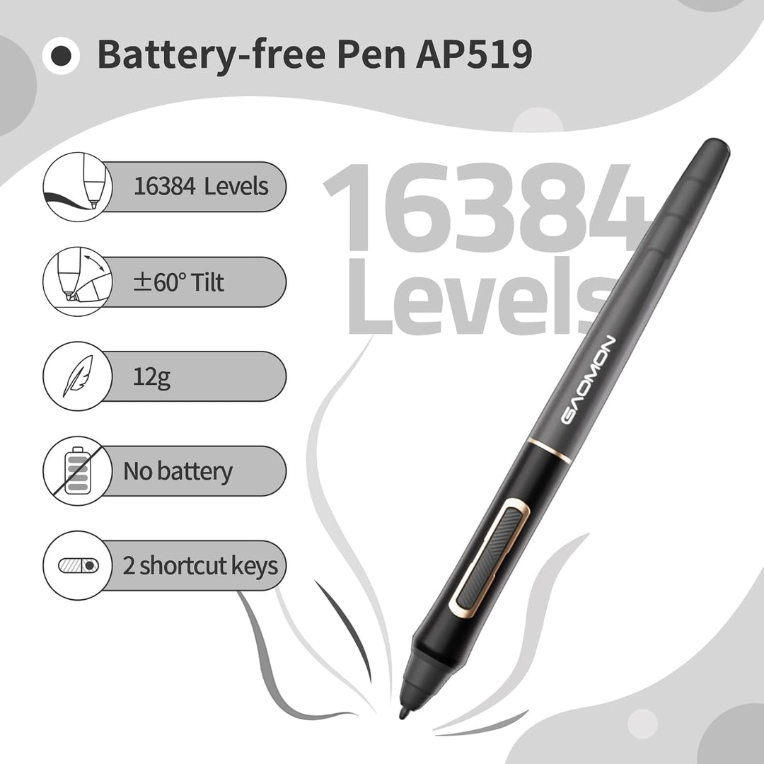GAOMON WH851 Drahtloses Grafiktablett, Batteriefreier AP519 Digitaler Stift, 8 Programmierbare Druck
