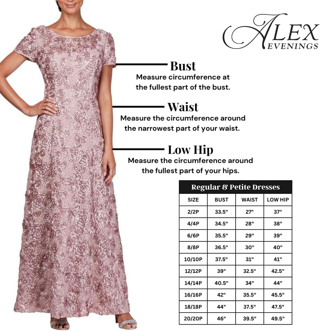 Alex Damen Tea Length Embroidered Bodice Mother of The Bride Gown, Wedding Guest Dress (Petite and R