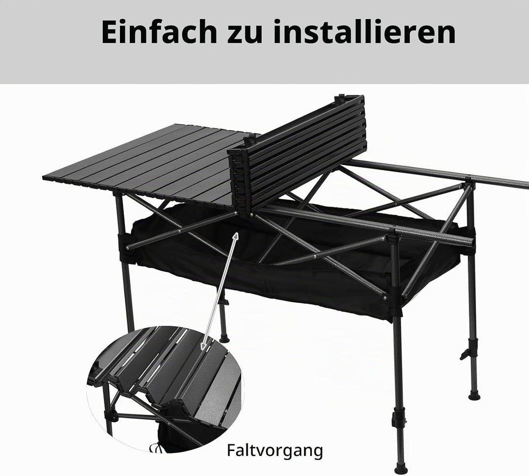 Vinteky Campingtisch faltbar Höhenverstellbar Klapptisch Höhenverstellbarer Falttisch mit aufrollbar