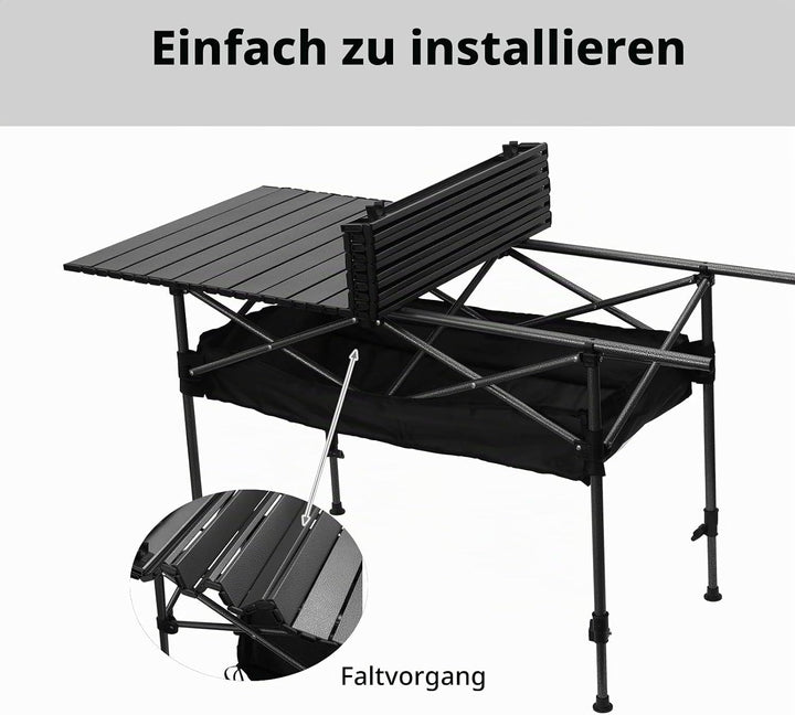Vinteky Campingtisch faltbar Höhenverstellbar Klapptisch Höhenverstellbarer Falttisch mit aufrollbar