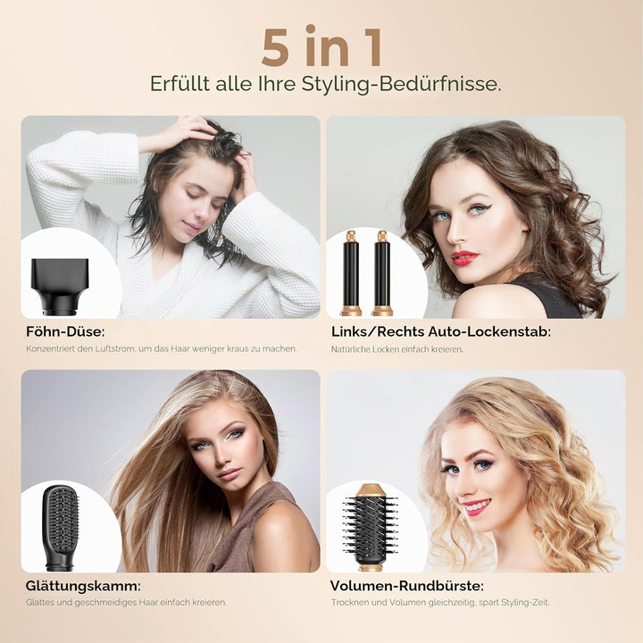 Hairstyler 5 in 1, Hair Styler Set, Airstyler 5 in 1, Haar Styler mit Automatischer Luft Lockenstab,