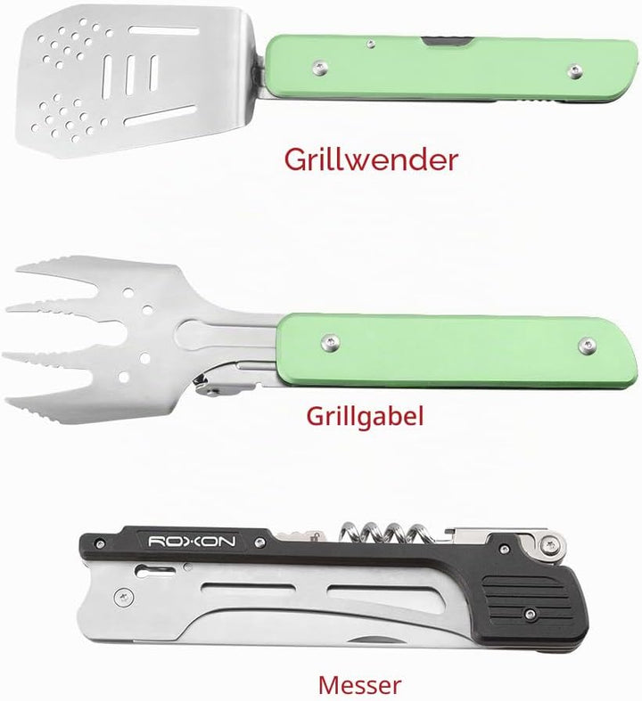 ROXON S601 14" 6 in 1 MBT3 Folding Grill Utensils Set Fork Spatula Grilling Knife Tongs Opener for B
