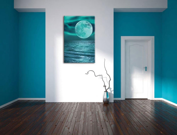 Pixxprint ruhiges Meer mit Vollmond als Leinwandbild/Grösse: 100x70 / Wandbild/Kunstdruck/fertig bes