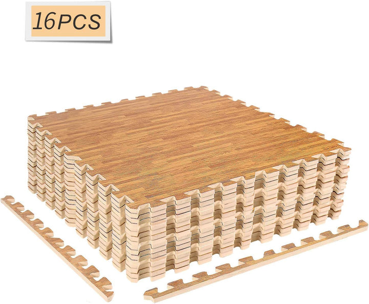 CCLIFE Bodenschutzmatte Fitness Fitnessgerät Sport Unterlegmatte 60x60cm 16 Stück Holz, 60x60cm 16 S