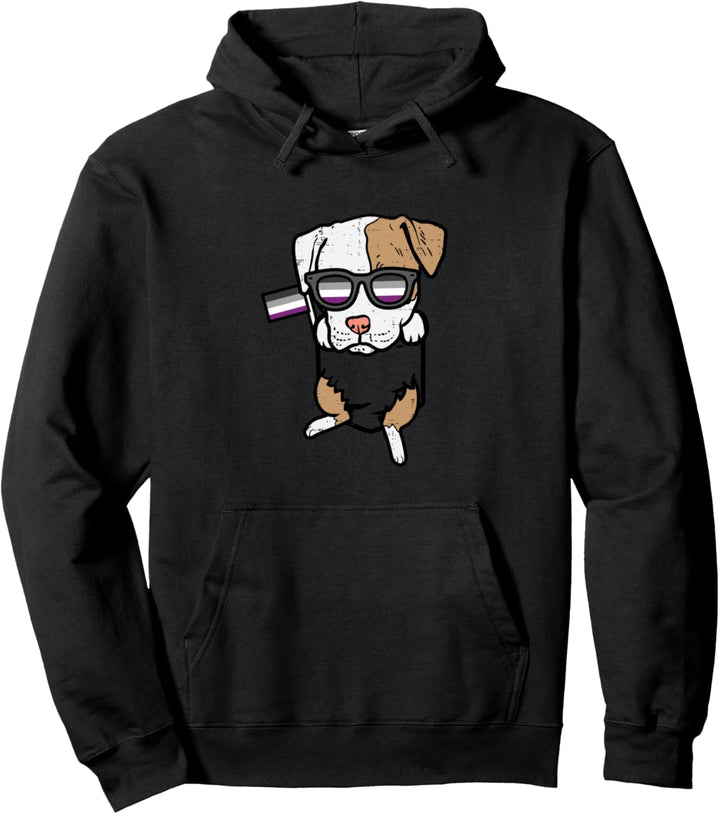 Pitbull Pocket Dog LGBTQ Asexual Flag Ace Pride Ally Pullover Hoodie