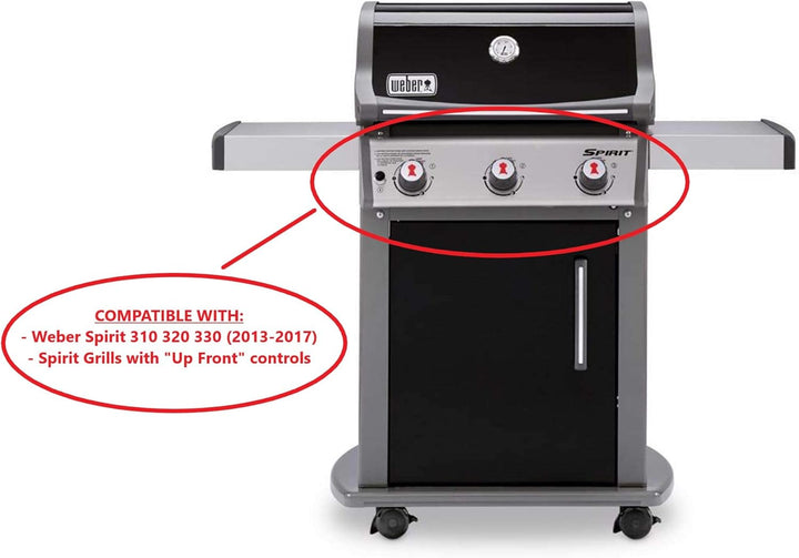 Weber # 69893 Set of 3 Control Knobs Spirit 300 Series (with Up Front Controls) Years 2013 and Newer