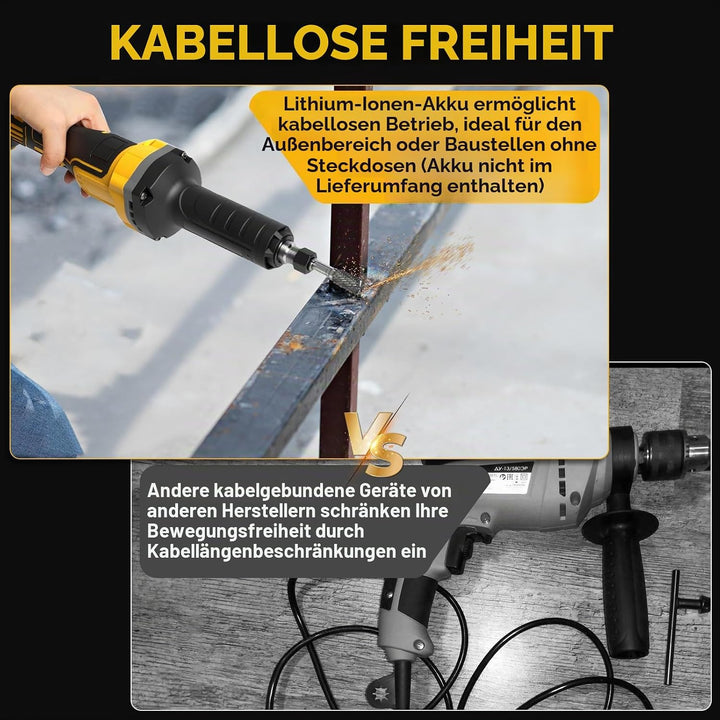 Akku Geradschleifer Kompatibel mit DeWalt 18V Akku, Bürstenloser Geradschleifer 6mm 3mm Bohrfutter P