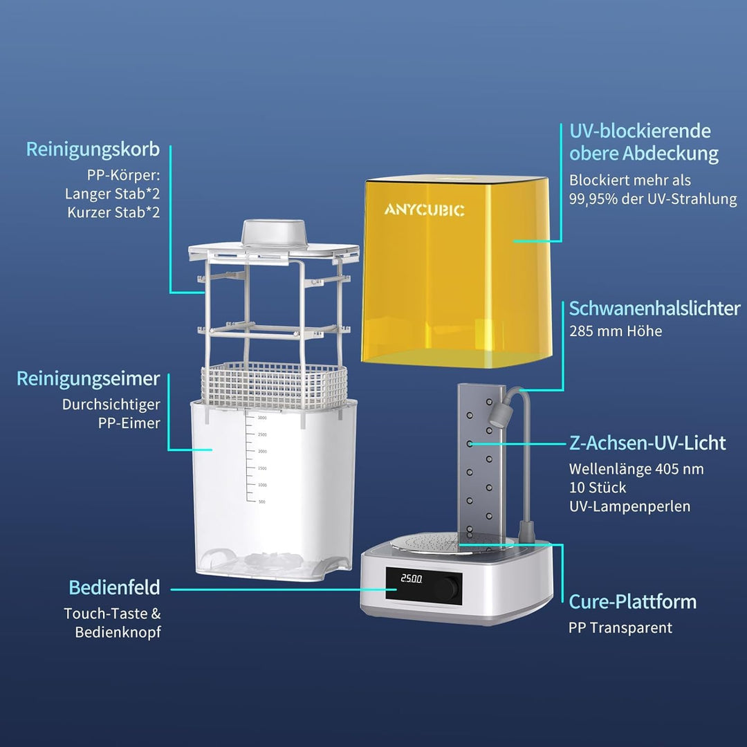 ANYCUBIC Wash & Cure 3 für LCD/DLP/SLA Resin 3D Drucker Modell, 2 in 1 Wascheimer und UV Durchhärteg