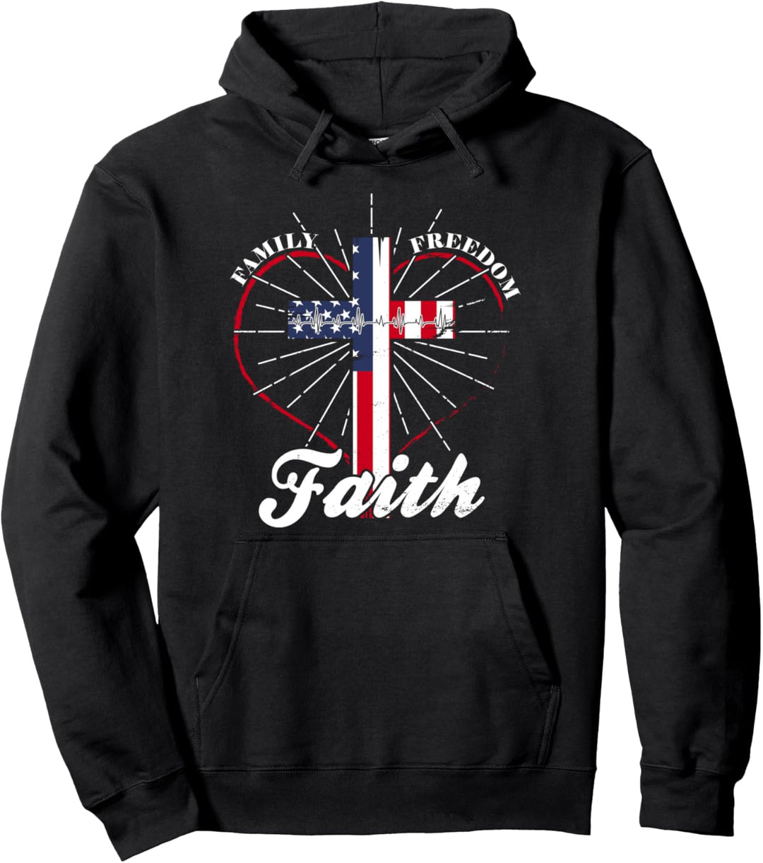 Amerikanische Flagge Glaube Familienfreiheit Herzschlag Pullover Hoodie