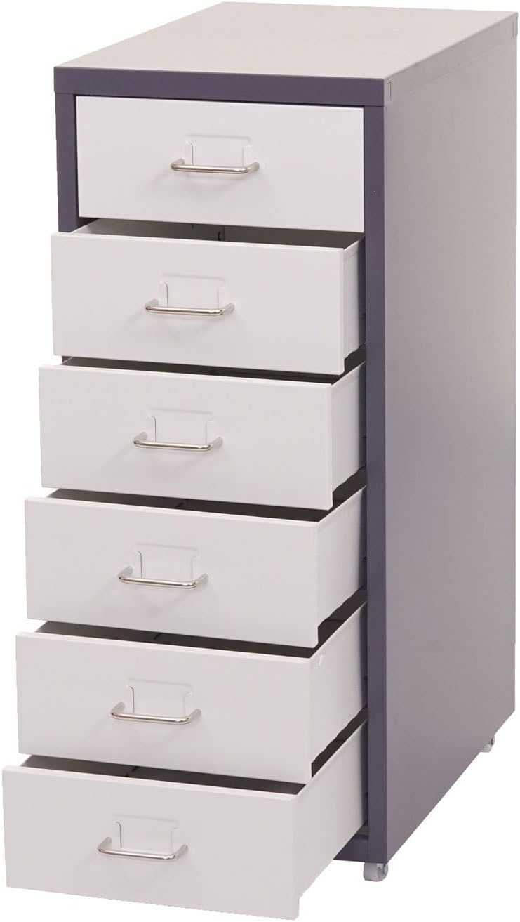 PROREGAL Rollcontainer Housten HxBxT 69x28x41cm 6 Schubladen Dunkelgrau Weiss Schubladenschrank Stah