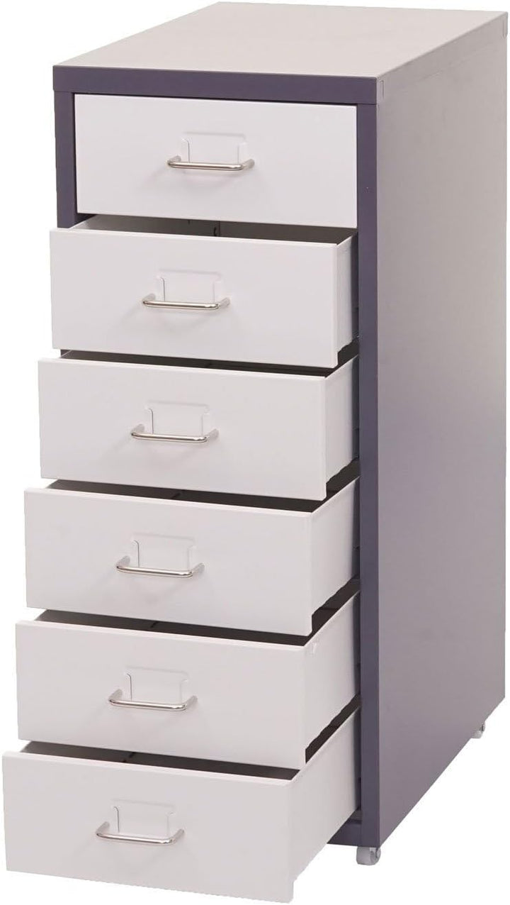 PROREGAL Rollcontainer Housten HxBxT 69x28x41cm 6 Schubladen Dunkelgrau Weiss Schubladenschrank Stah