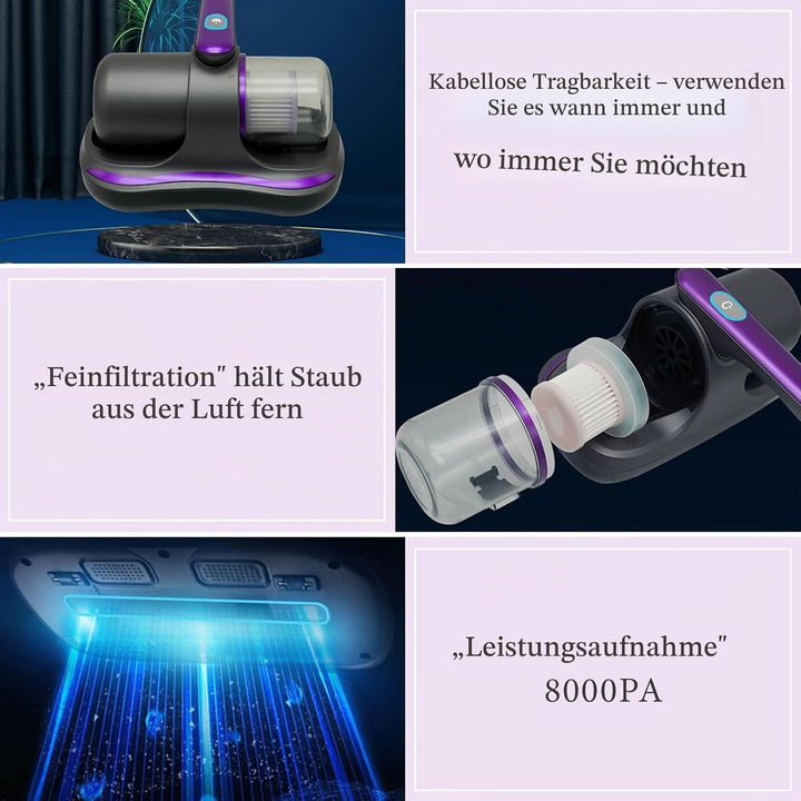 Milbensauger, 100W Matratzenreiniger,Milbensauger für Matratzen,Milbenstaubsauger Bettmatratzen-Stau