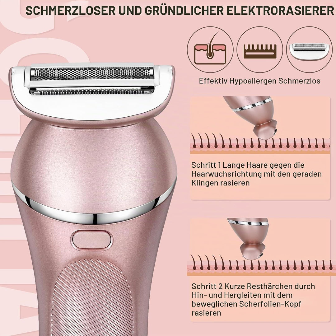 Hatteker Elektrischer Rasierer 3-in-1 Geeignet für Gesicht Kinn Arme Beine Achseln Tragbare Schmerzl