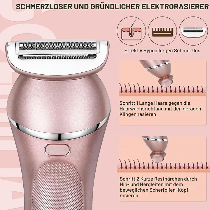 Hatteker Elektrischer Rasierer 3-in-1 Geeignet für Gesicht Kinn Arme Beine Achseln Tragbare Schmerzl