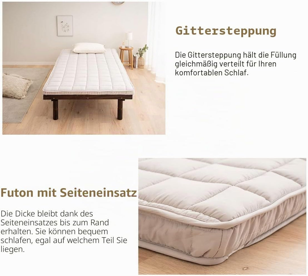 EMOOR Japanische Gepolsterte Futon-Matratze Machi 100 x 202 cm Grau, Zwickel Faltbar Verstaubar Elas