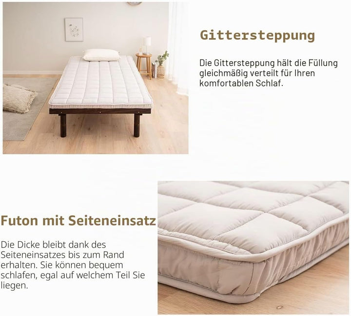 EMOOR Japanische Gepolsterte Futon-Matratze Machi 100 x 202 cm Grau, Zwickel Faltbar Verstaubar Elas