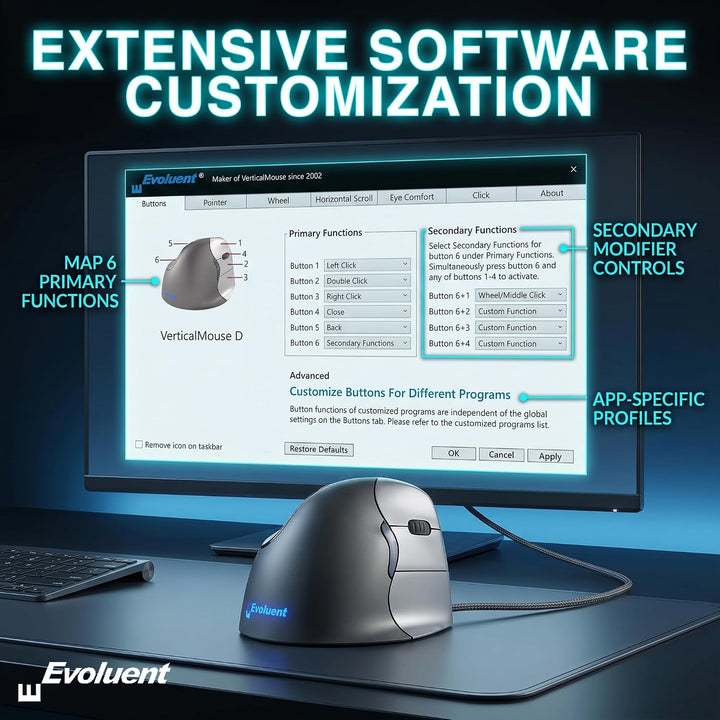 Evoluent VM4R Vertical Mouse 4 Maus für Rechtshänder, Schwarz, Grau Single, Single