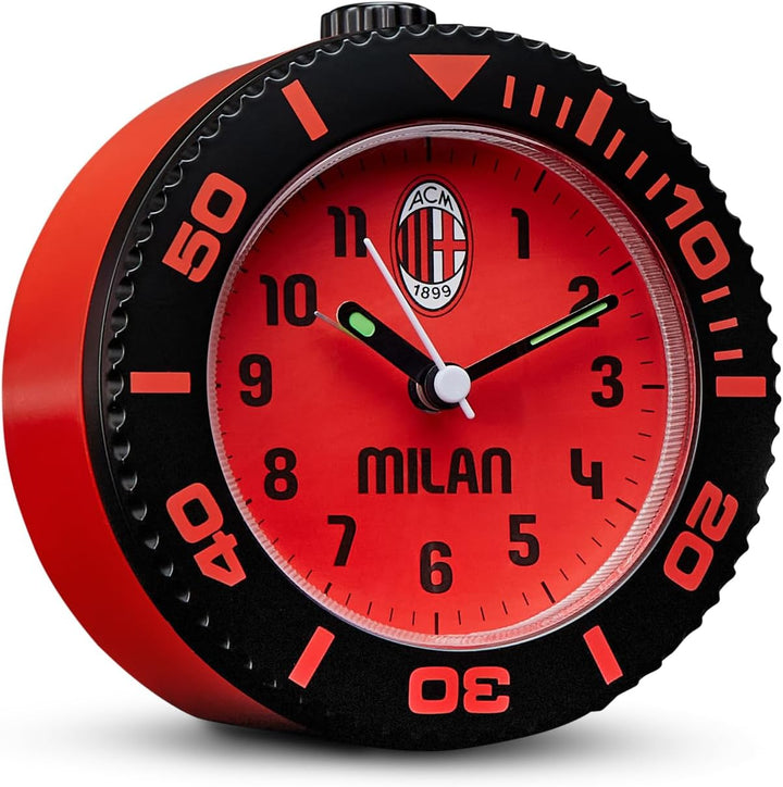Seven Analoger Wecker A.C. Milan Quarz mit kontinuierlichem Uhrwerk, offizielles Produkt, Geschenkid