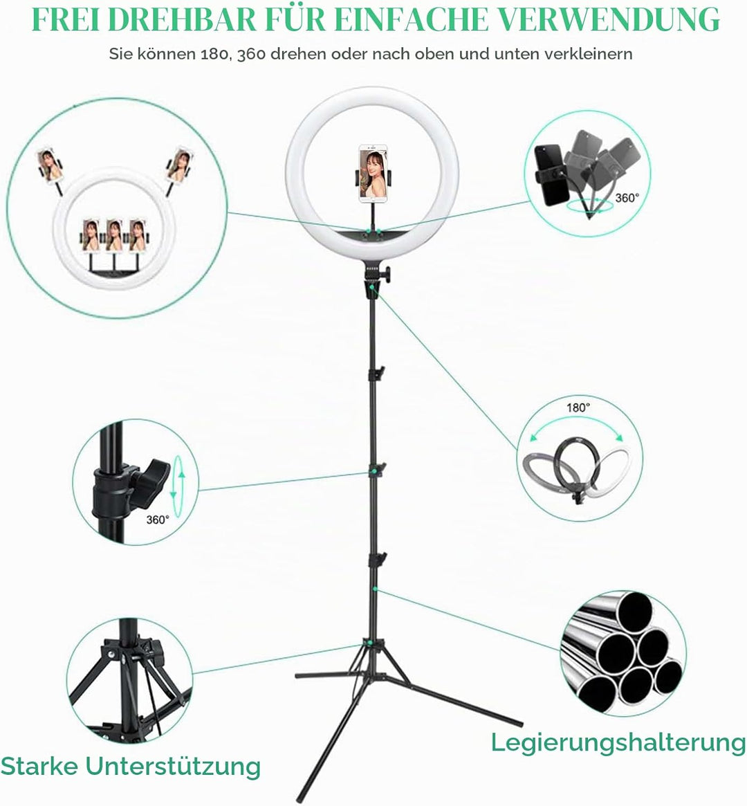 Godox LR150 LED-Ringlicht-Kit 18 Zoll 38W zweifarbig 3000K-6000K Selfie-Ringlicht Diammable CRI 90+,