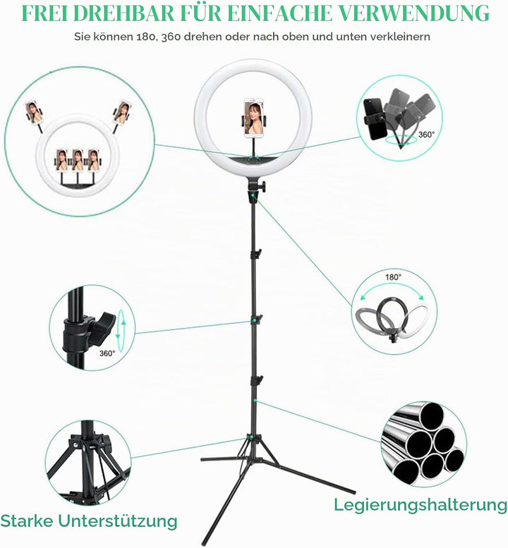 Godox LR150 LED-Ringlicht-Kit 18 Zoll 38W zweifarbig 3000K-6000K Selfie-Ringlicht Diammable CRI 90+,