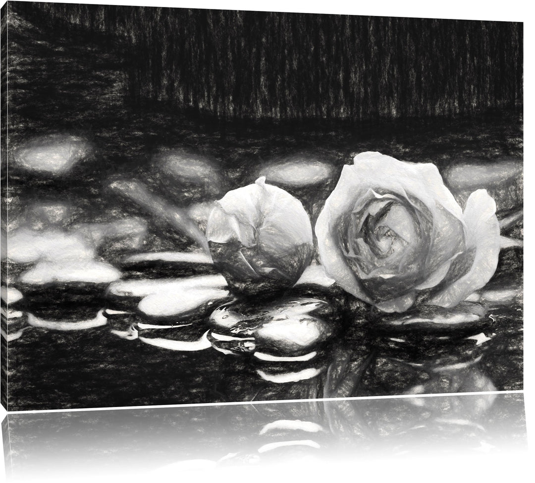 Pixxprint Rosen aus Zen-Steinen als Leinwandbild/Grösse: 100x70 cm/Wandbild/Kunstdruck/fertig bespan
