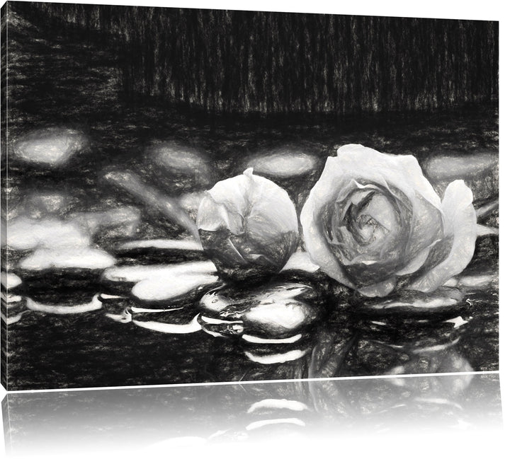Pixxprint Rosen aus Zen-Steinen als Leinwandbild/Grösse: 100x70 cm/Wandbild/Kunstdruck/fertig bespan