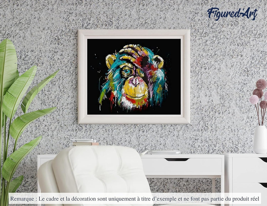 Figured'Art Malen Nach Zahlen Erwachsene Mit Rahmen Pop Art Pavian - Paint by Numbers Basteln DIY Ba