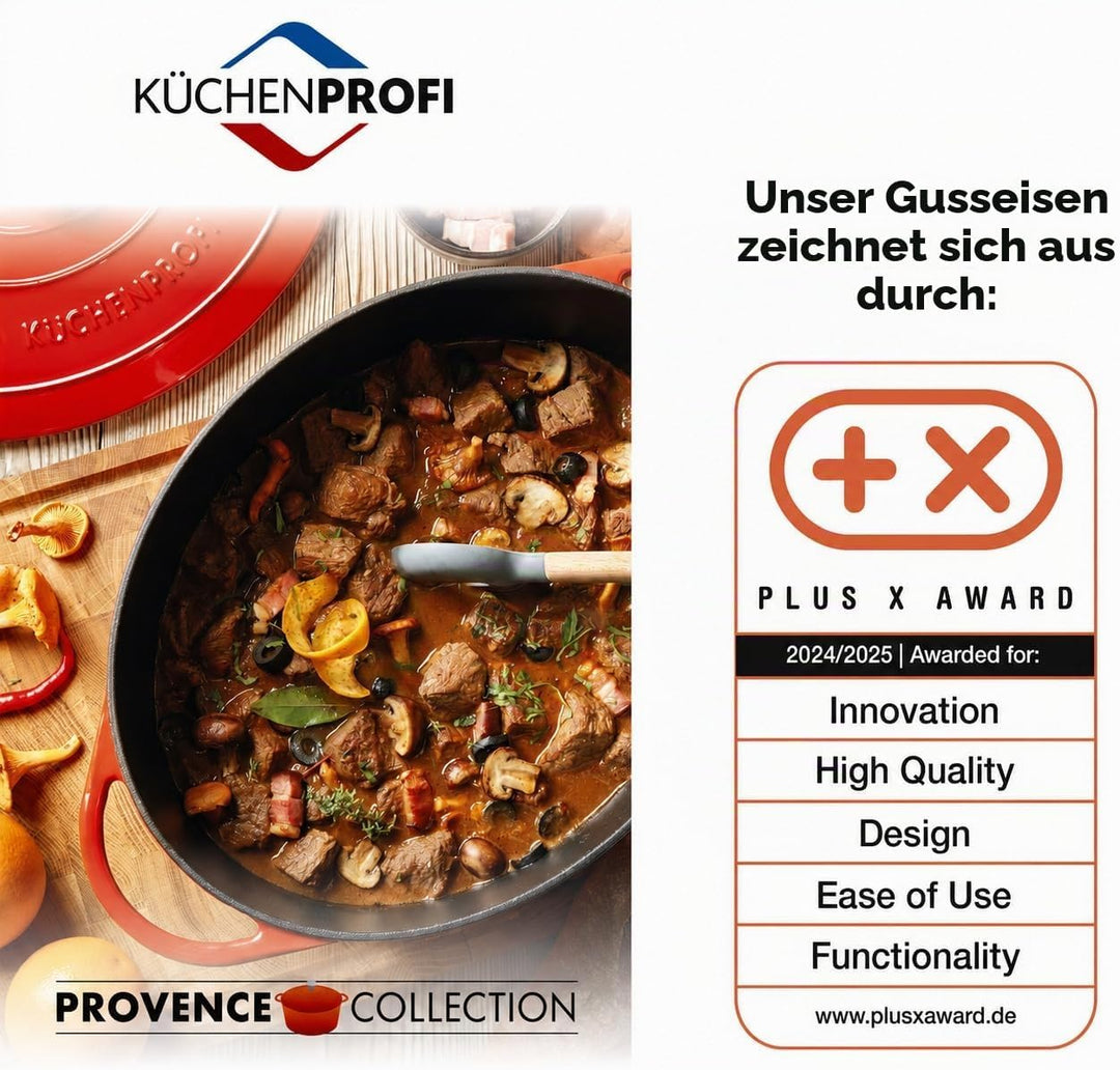 Küchenprofi Gusseisen Bräter mit Deckel, schwarz, 35 cm, Schmortopf, Auflaufform, Dutch Oven, Brotba