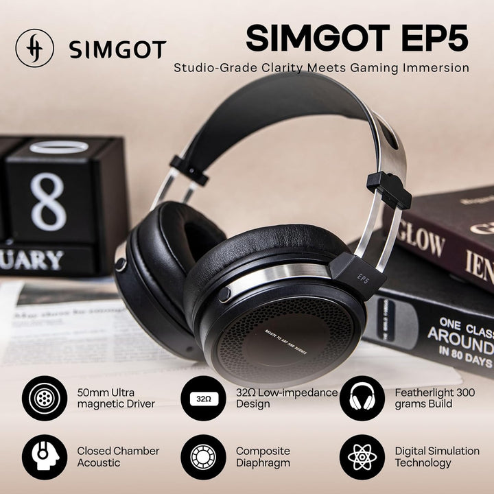 LINSOUL SIMGOT EP5 Over-Ear-Kopfhörer, 50 mm Ultramagnetische Treiber, Innovativer Geschlossener HiF