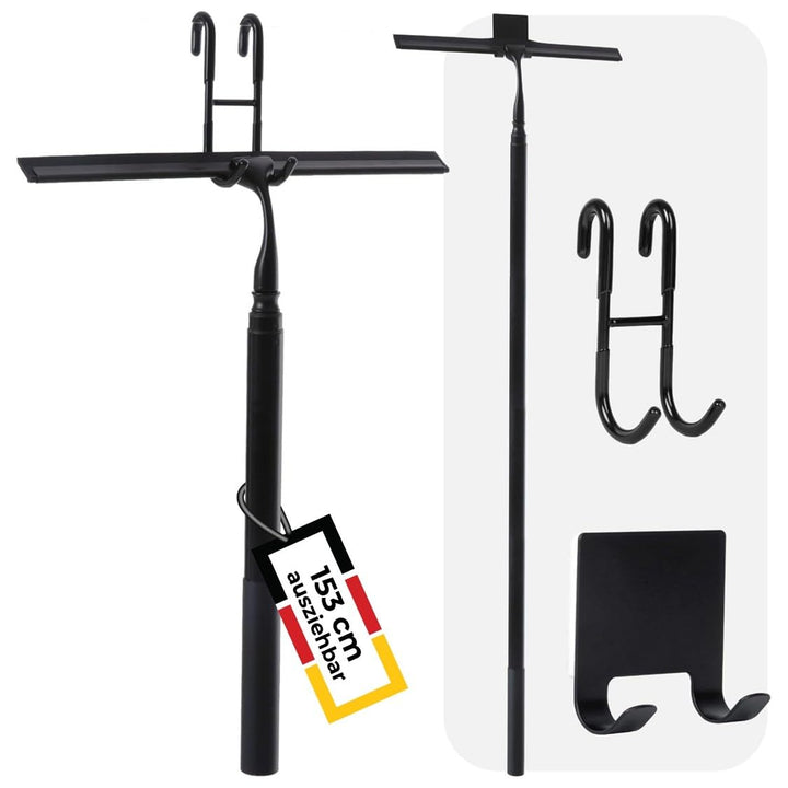 Duschabzieher mit Teleskopstiel 43-153 cm lang 25 cm breit, 2 Haken, Duschabzieher Langer Stiel, Tel