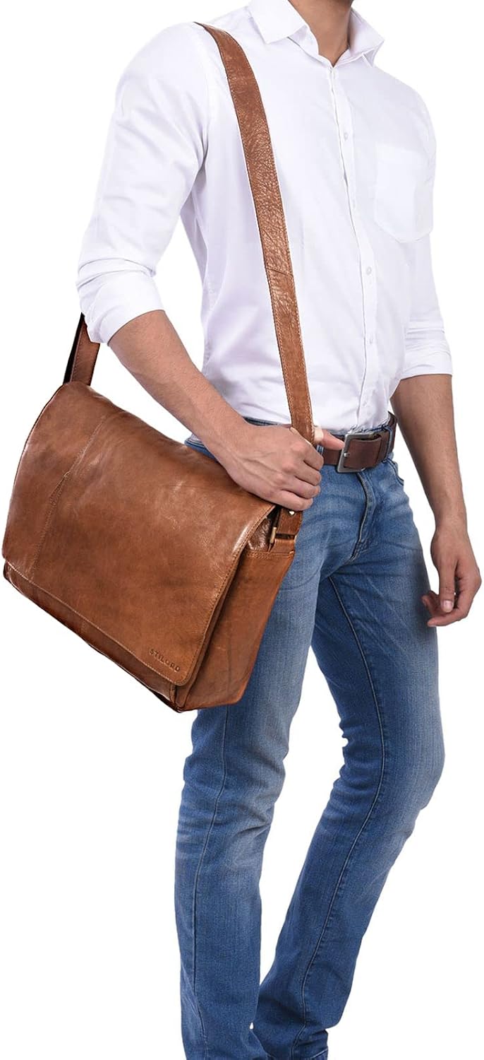 STILORD Vintage Umhängetasche Leder gross für Herren Damen 15.6 Zoll Laptoptasche Unitasche Bürotasc