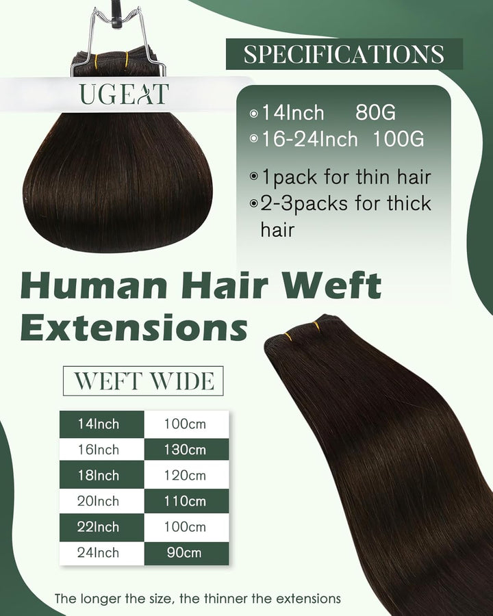 Ugeat Braun Tressen Echthaar Extensions 60cm Echthaar Extensions Tressen Dunkelbraun Echthaar Tresse