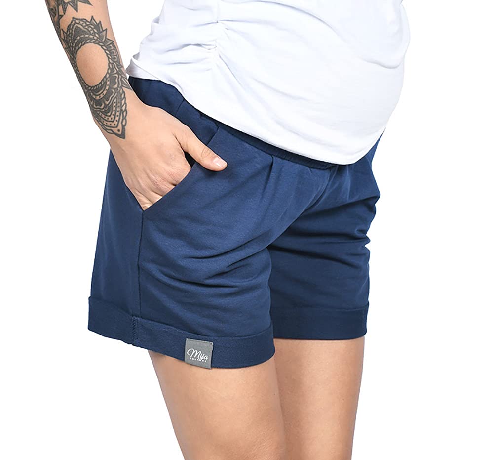 MijaCulture Kurze Umstandsshorts Umstandshose mit Bauchband für Sommer Lola M004 S Dunkelblau, S Dun