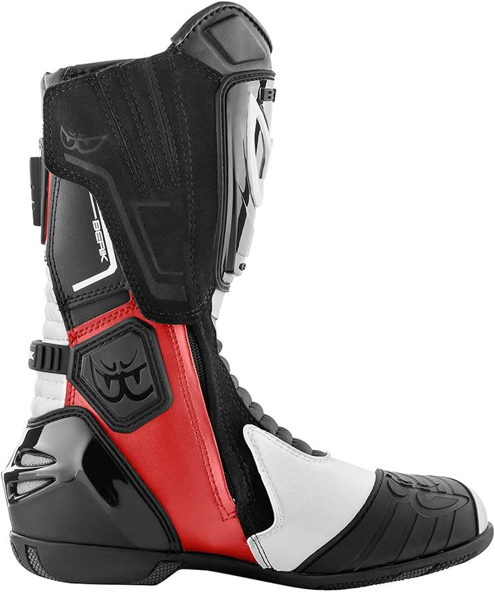 Berik Donington Motorradstiefel, schwarz/weiss/rot, 48 | Atmungsaktiv Schwarz Weiss Rot 48 EU, Schwa