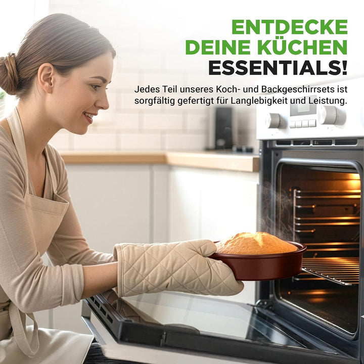 NutriChef Topf- & Pfannenset Induktion 20-teilig Braun – Antihaft-Kochgeschirr mit Deckeln & Backfor