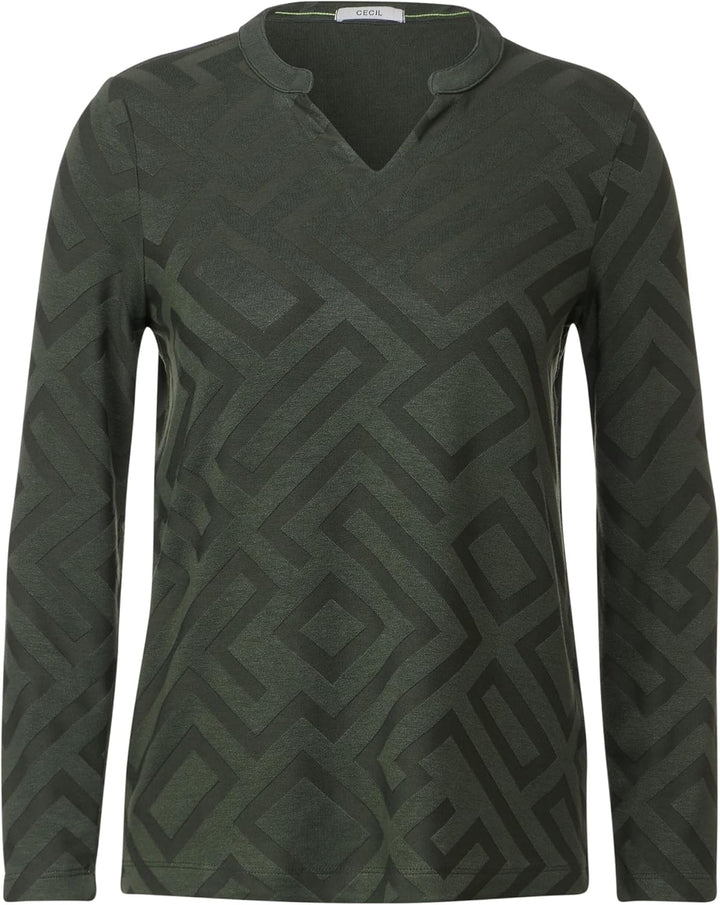 Cecil Damen Jacquard Langarmshirt S Dynamic Khaki, S Dynamic Khaki