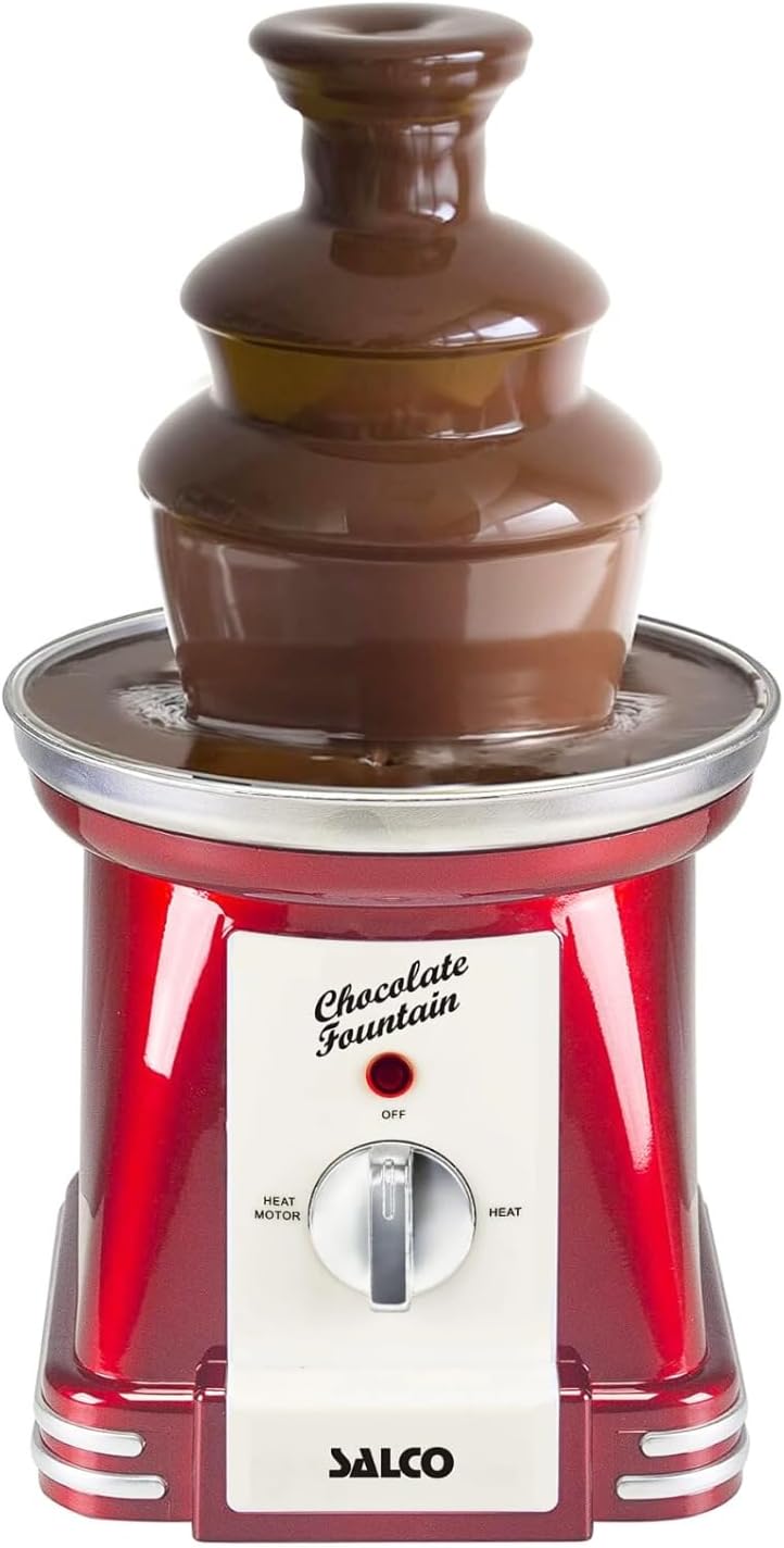 Salco Schokobrunnen | 3-stufiger Chocolate Fountain | Retro-Style | Edelstahl | Mit Wendelschnecke |