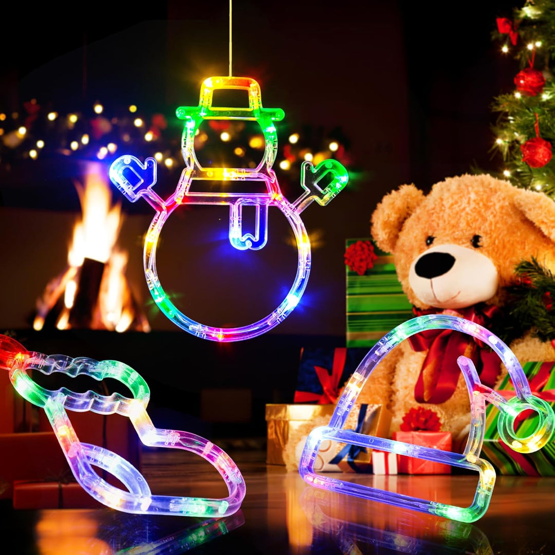 LOLStar Weihnachtsdeko, 3er-Pack Mehrfarbig Weihnachtsstrumpf, Schneemann, Weihnachtsmann Mütze Lich