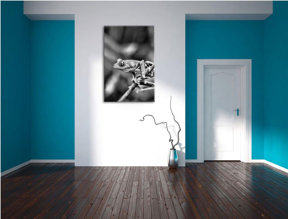 Pixxprint Grüner Kleiner Frosch auf AST als Leinwandbild | Grösse: 100x70 cm | Wandbild | Kunstdruck