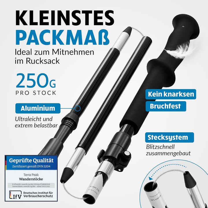 Terra Peak® Premium Wanderstöcke faltbar, ausziehbar & Ultra-leicht - GRATIS Mikrofaser-Handtuch - D