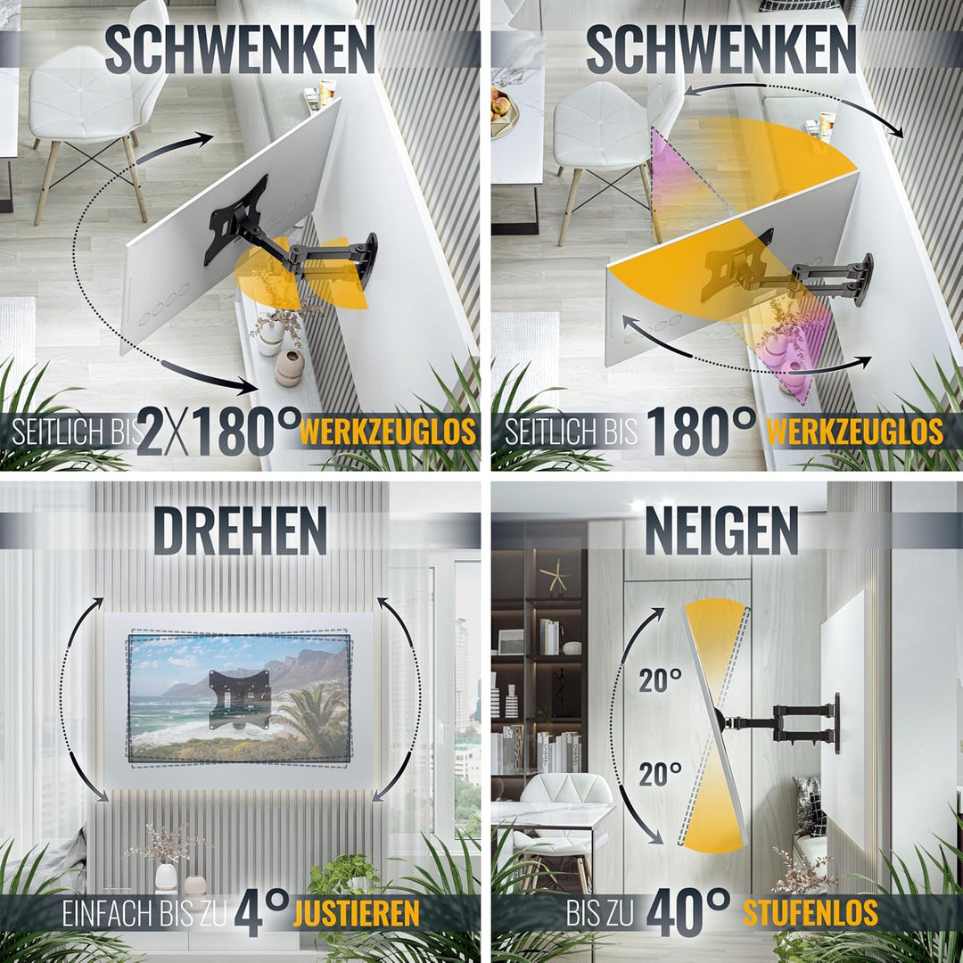 RICOO Monitor Wandhalterung TV Schwenkbar Neigbar für 13-47 Zoll S2522 - Fernseher TV Wandhalterung
