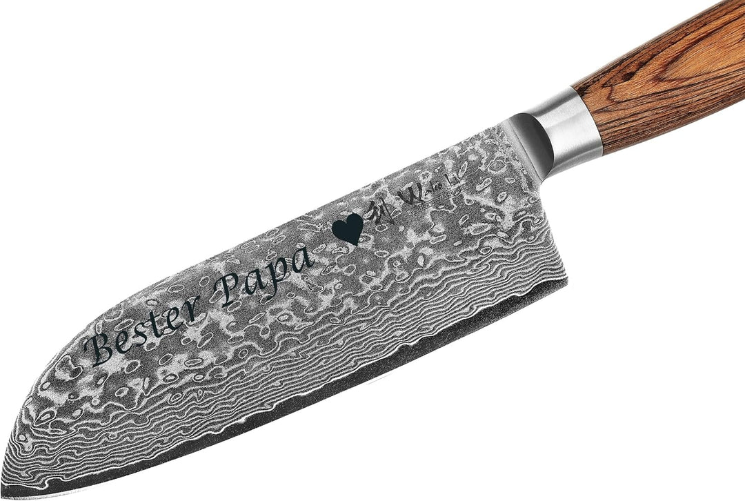 Wakoli EDIB Pro Damast Santoku Messer mit Gravur – Personalisiertes Messer, 17cm Klinge aus 67 Lagen
