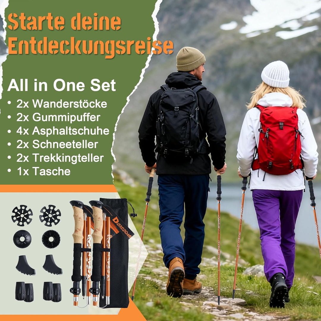Trekkingstöcke 2 Aluminium Walking Stöcke Foldable 110-130 cm Hiking Pole Set of Rubber Buffer & Bag