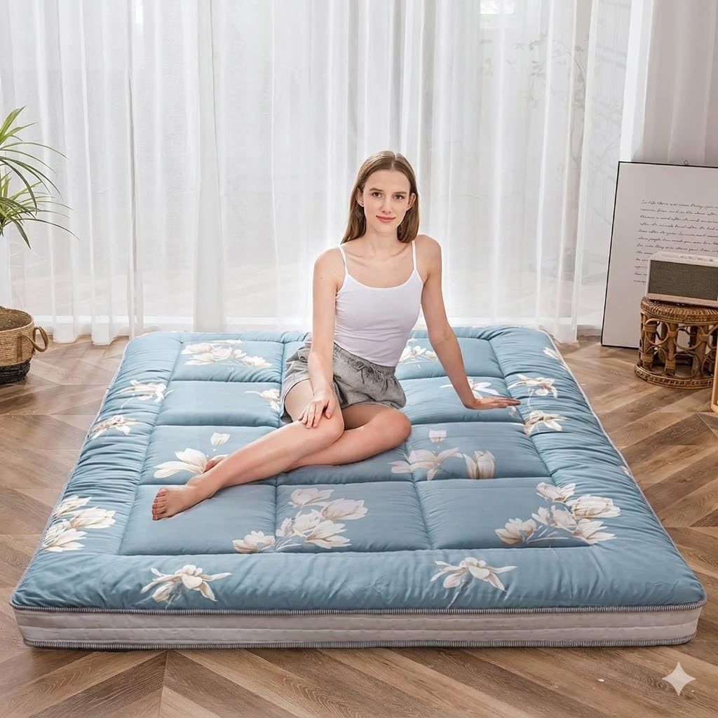 MAXYOYO Futon Matratze - gepolsterte japanische Bodenmatratze Gesteppte Klappbett Baumwolle Topper -