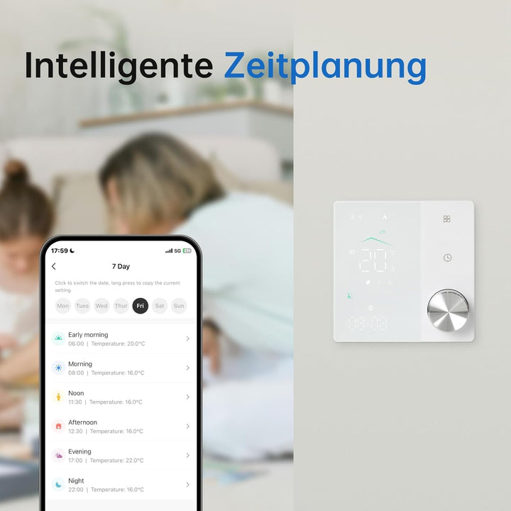 VEXA Programmierbarer Smart Thermostat WiFi/Matter mit Drehknopf für Warmwasser-Fussbodenheizung | S