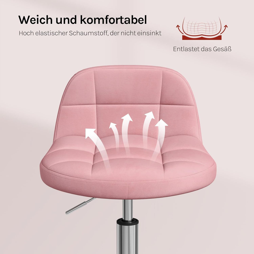 WOLTU Schminktisch Stuhl Rosa, Drehstuhl mit Rollen, Rollhocker höhenverstellbar, Arbeitshocker, Hoc