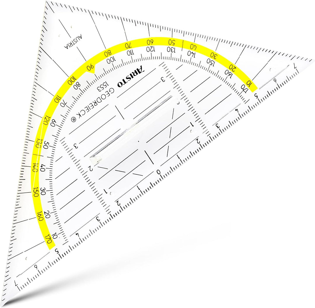 Aristo AR1553 Geodreieck mit festem Griff (Hypotenuse 16 cm, Tuschenoppen, Facette an der Hypotenuse