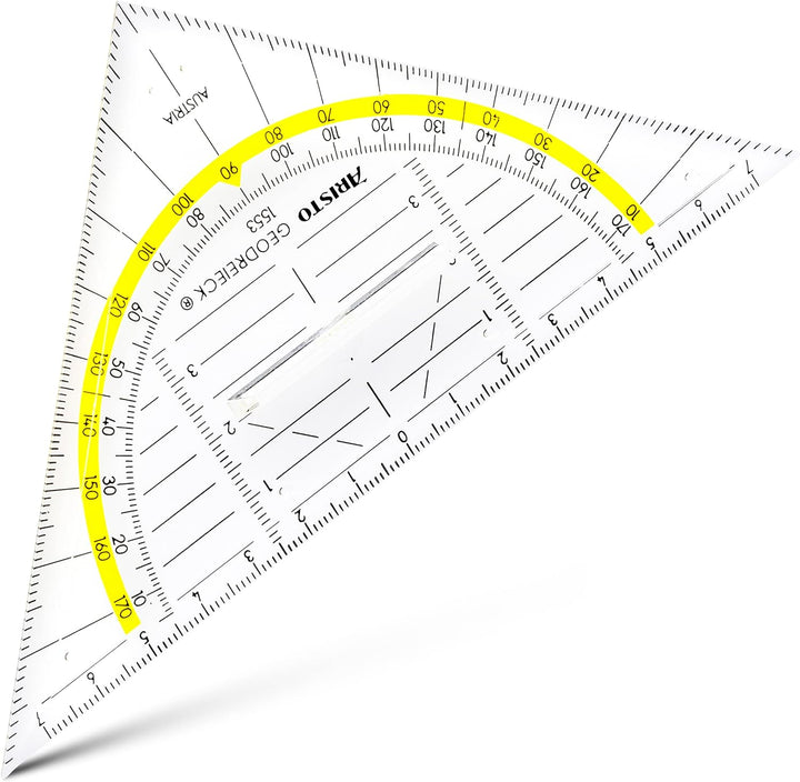 Aristo AR1553 Geodreieck mit festem Griff (Hypotenuse 16 cm, Tuschenoppen, Facette an der Hypotenuse