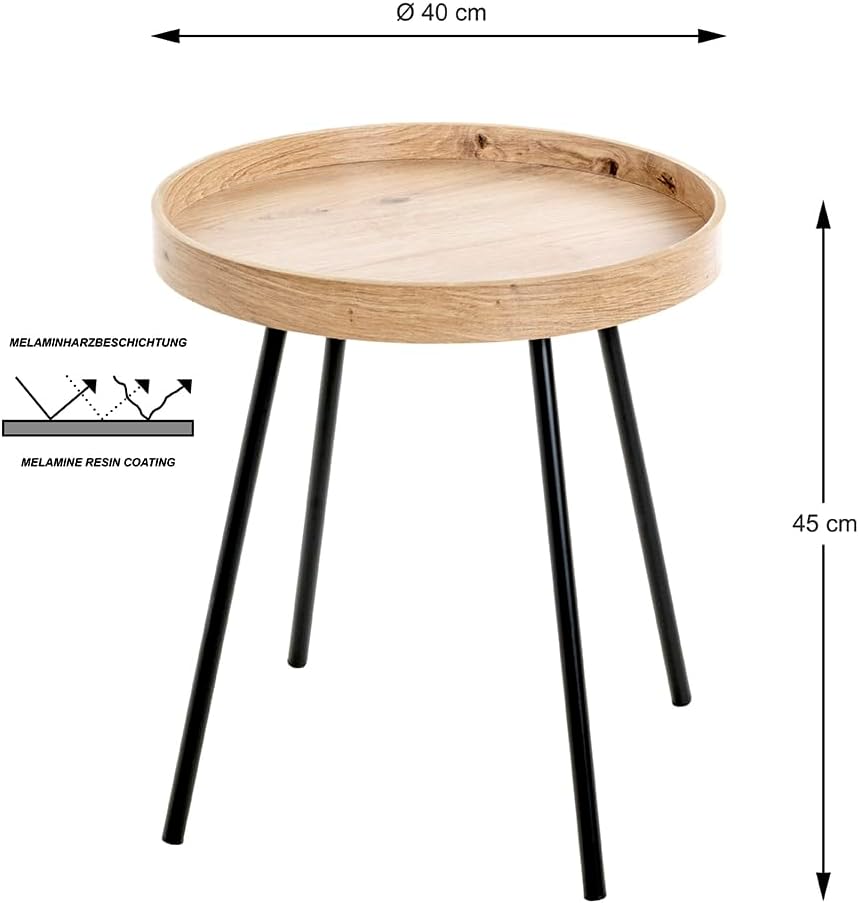 HAKU Möbel Beistelltisch, MDF, eiche, schwarz, Ø 40 x H 45 cm