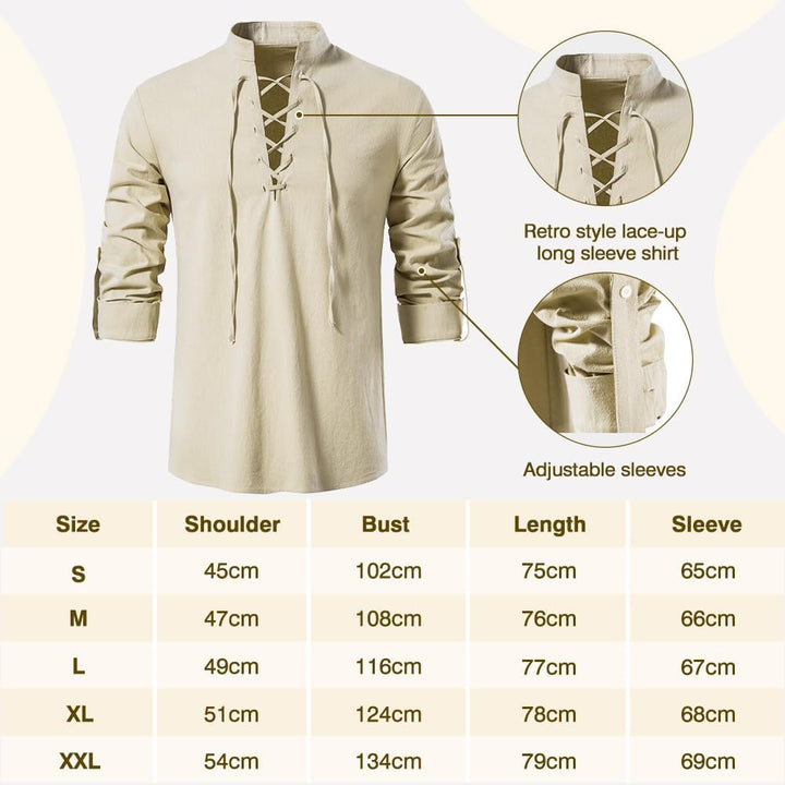 Herren Renaissance Kostüm 5PCS Mittelalter Retro Viking Langarm Shirts, Knöchel Gebänderte Hosen, PU